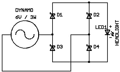 Ultra-simple and low cost LED bicycle headlight for dynamo operation