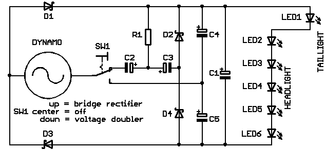 Bridge Rectifier and Voltage Doubler combined. Variation 1 with tail light.