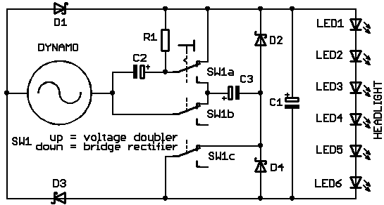 Bridge Rectifier and Voltage Doubler combined. Variation 2 with 2 capacitors saved.